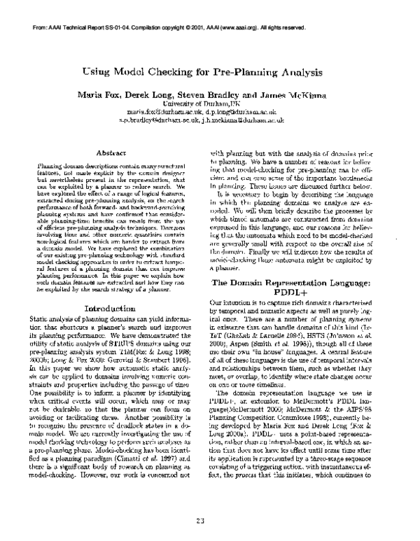 (PDF) Using model checking for pre-planning analysis