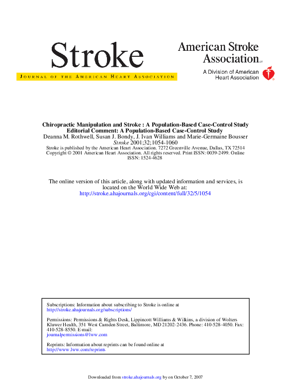 (PDF) Chiropractic Manipulation and Stroke A PopulationBased Case