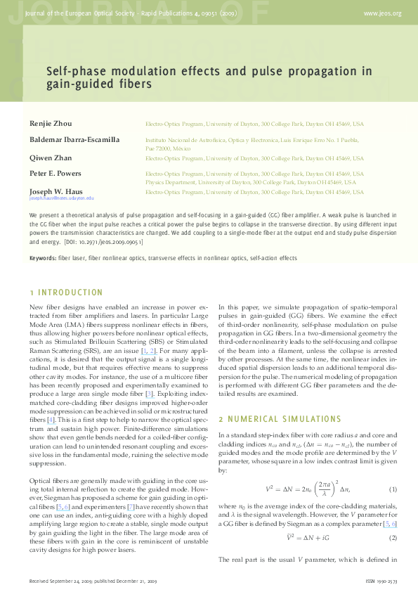(PDF) Self-phase modulation effects and pulse propagation in gain ...