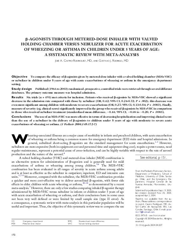 Pdf β Agonists Through Metered Dose Inhaler With Valved Holding