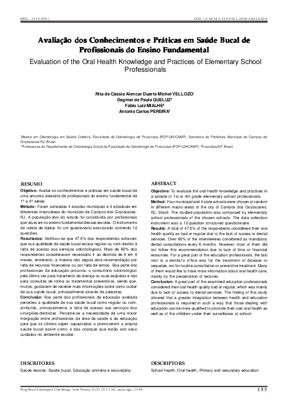 (PDF) Evaluation of the Oral Health Knowledge and Practices of ...