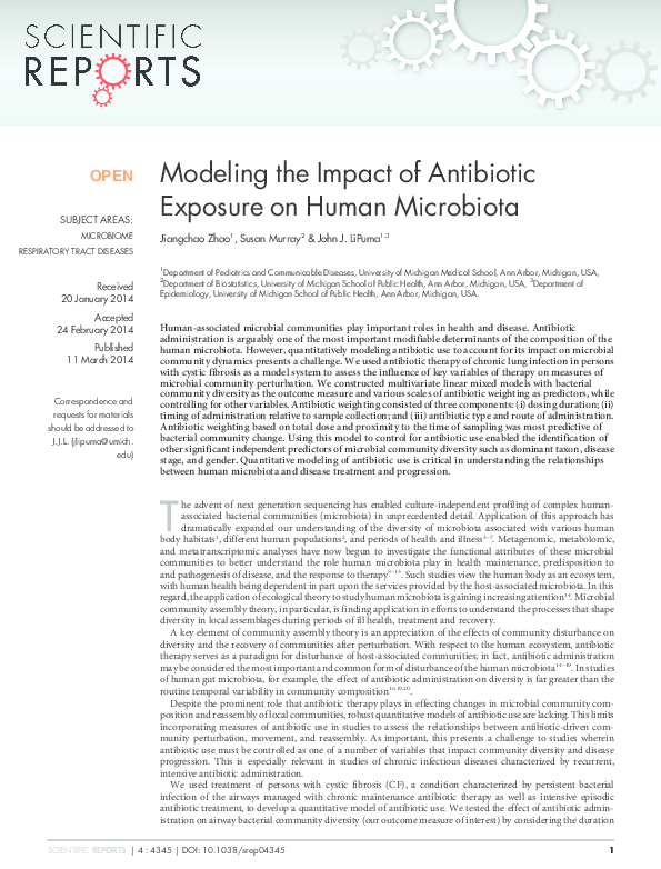 (PDF) Modeling the Impact of Antibiotic Exposure on Human Microbiota