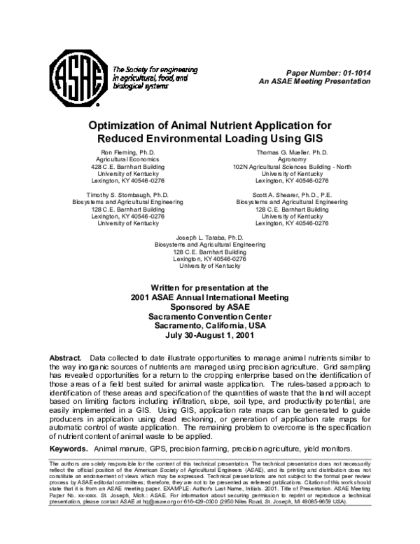 (PDF) Optimization of Animal Nutrient Application for Reduced ...