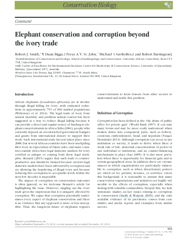 (PDF) Elephant conservation and corruption beyond the ivory trade