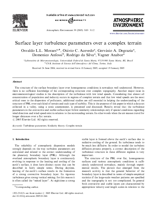 Pdf Surface Layer Turbulence Parameters Over A Complex Terrain