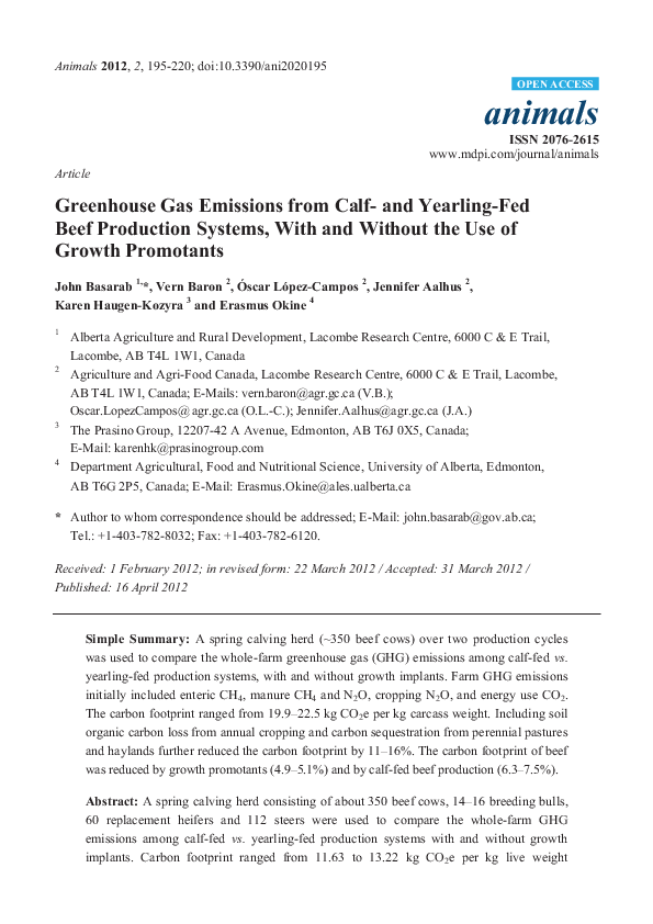 (PDF) Greenhouse Gas Emissions from Calf- and Yearling-Fed Beef ...