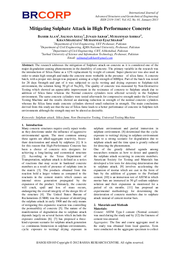 (PDF) Mitigating Sulphate Attack in High Performance Concrete