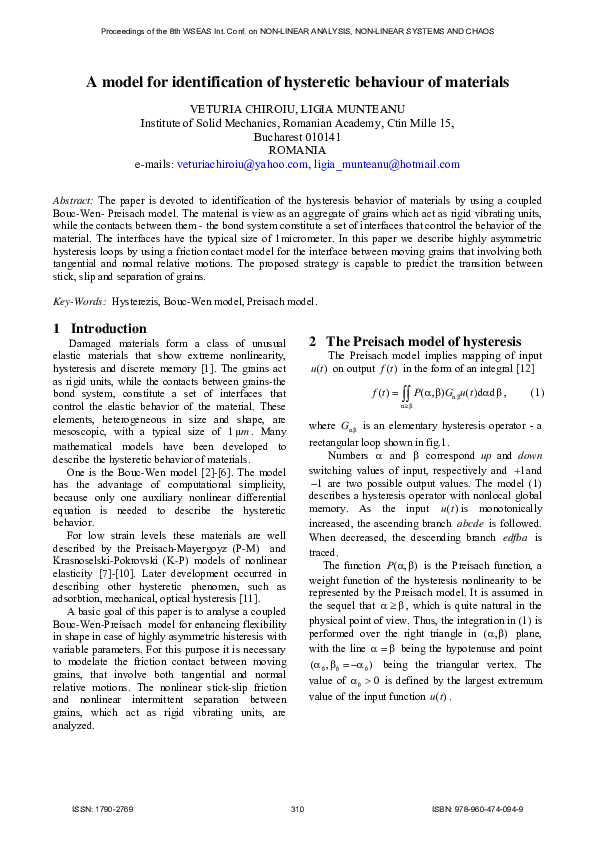 (PDF) A model for identification of hysteretic behaviour of materials
