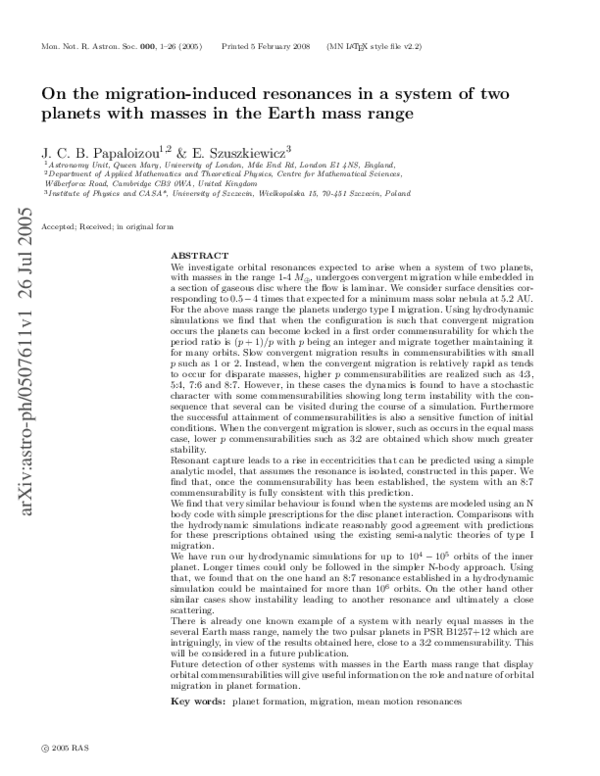 (PDF) On the migration-induced resonances in a system of two planets ...