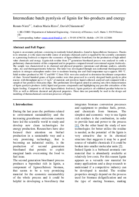 (PDF) Intermediate pyrolysis of lignin for bio-products and energy