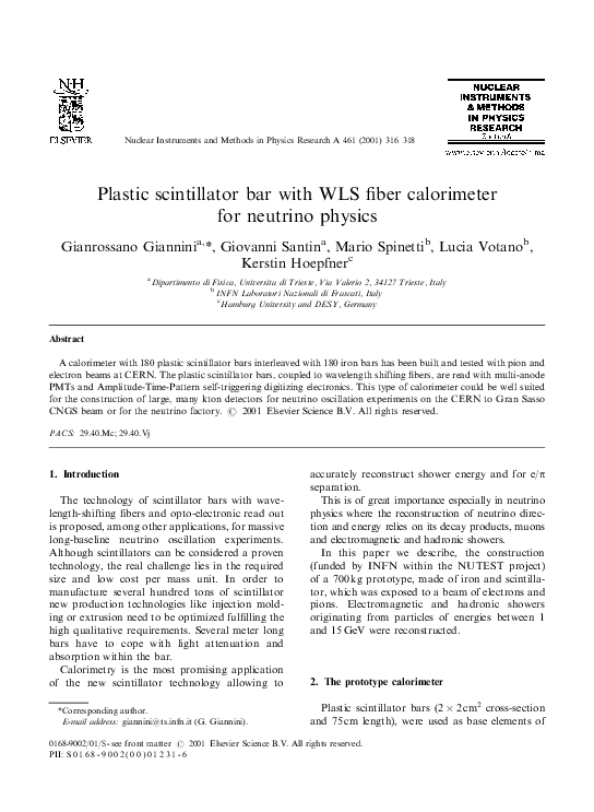 (PDF) Plastic scintillator bar with WLS fiber calorimeter for neutrino