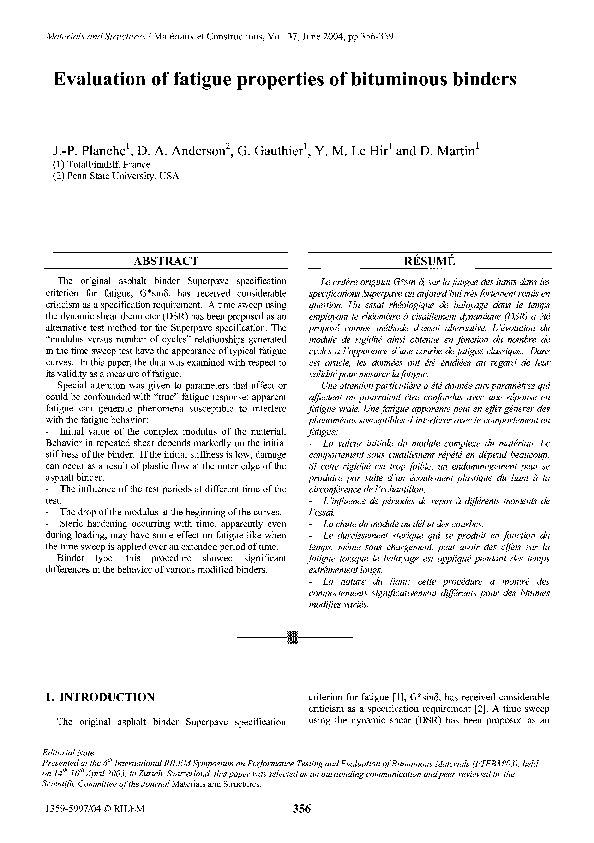 (PDF) Evaluation of fatigue properties of bituminous binders