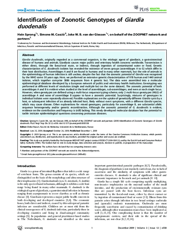 (PDF) Identification of Zoonotic Genotypes of Giardia duodenalis Hein