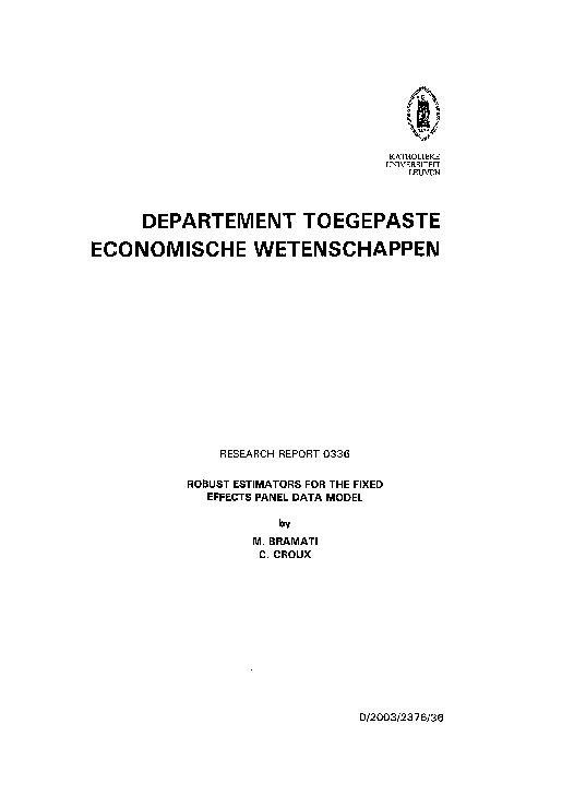 (PDF) Robust estimators for the fixed effects panel data model