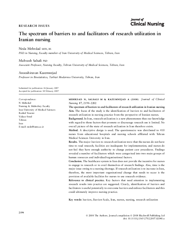 (PDF) The spectrum of barriers to and facilitators of research ...