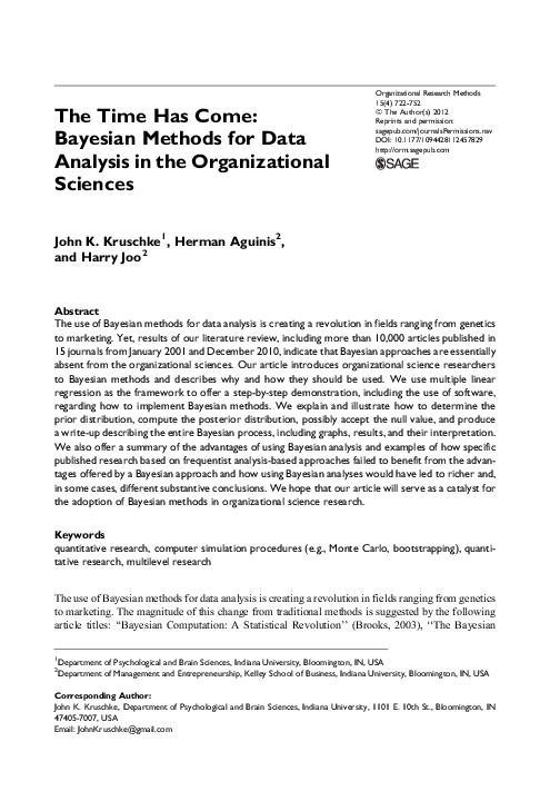 (PDF) The Time Has Come: Bayesian Methods for Data Analysis in the ...