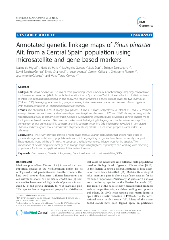 (PDF) Annotated genetic linkage maps of Pinus pinaster Ait. from a ...