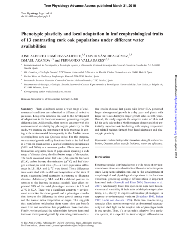 (PDF) Phenotypic plasticity and local adaptation in leaf ...