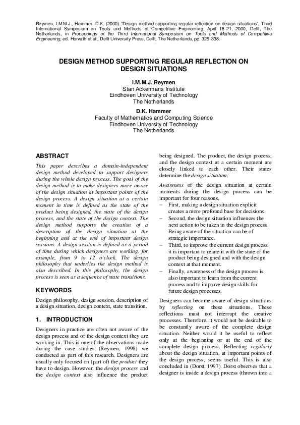 (PDF) Design Method Supporting Regular Reflection On Design Situations