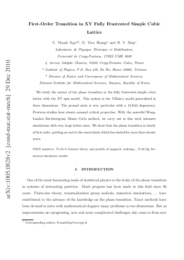 (PDF) First-order transition in the XY model on a fully frustrated ...