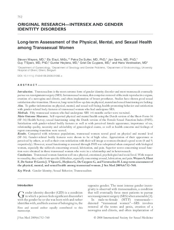 (PDF) Long-term Assessment of the Physical, Mental, and Sexual Health ...