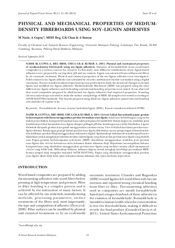 (PDF) PHYSICAL AND MECHANICAL PROPERTIES OF MEDIUMDENSITY FIBREBOARDS