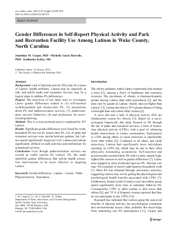 (PDF) Gender Differences in Self-Report Physical Activity and Park and ...