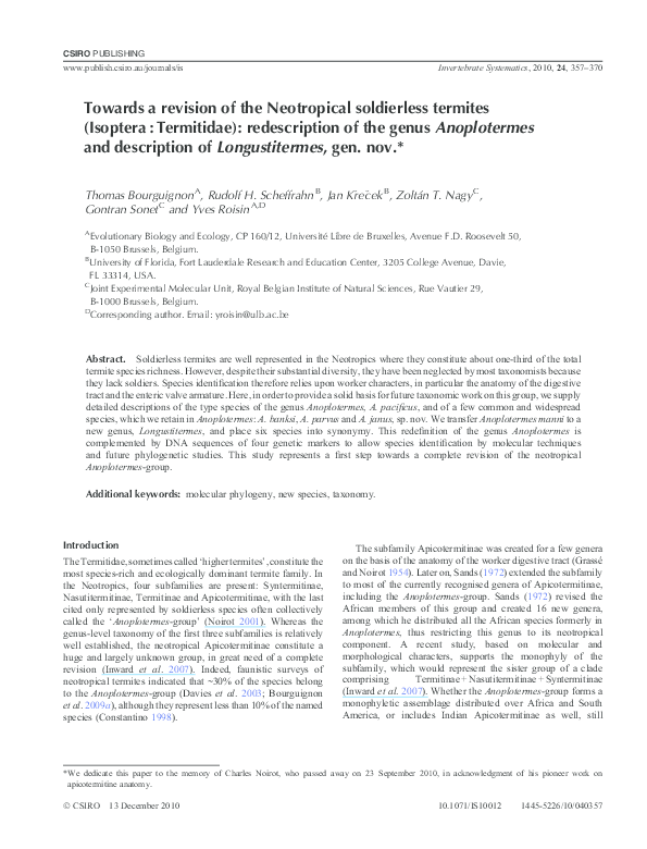 (PDF) Towards a revision of the Neotropical soldierless termites ...