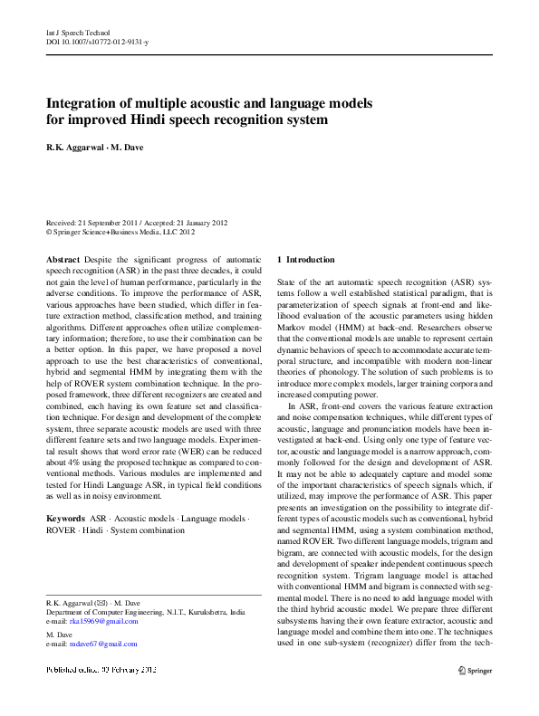 (PDF) Integration of multiple acoustic and language models for improved ...