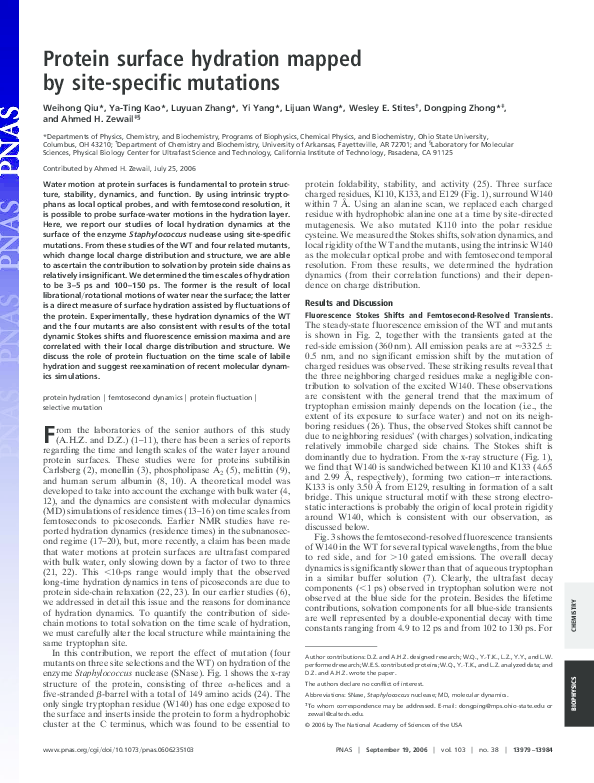 (PDF) Protein surface hydration mapped by site-specific mutations