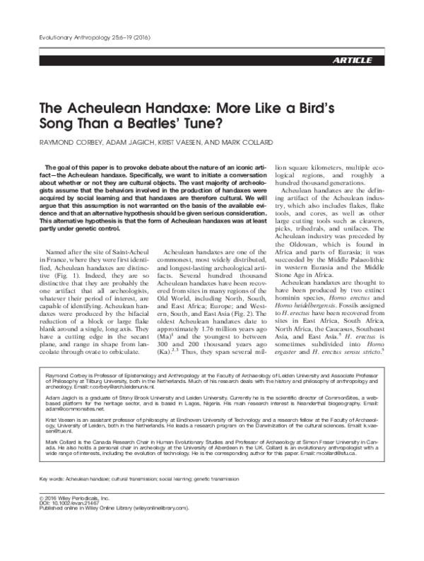 (PDF) The Acheulean Handaxe: More Like a Bird's Song Than a Beatles