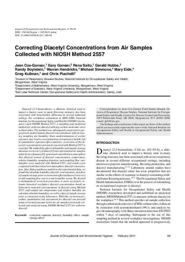 (PDF) Correcting Diacetyl Concentrations from Air Samples Collected