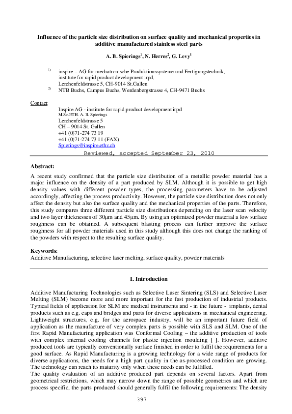 (PDF) Influence of the particle size distribution on surface quality ...