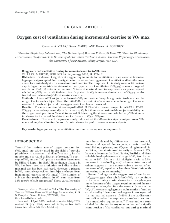(PDF) Oxygen cost of ventilation during incremental exercise to VO2 max