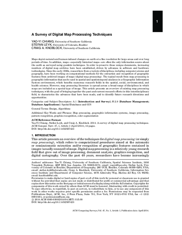 A Survey of Digital Map Processing Techniques