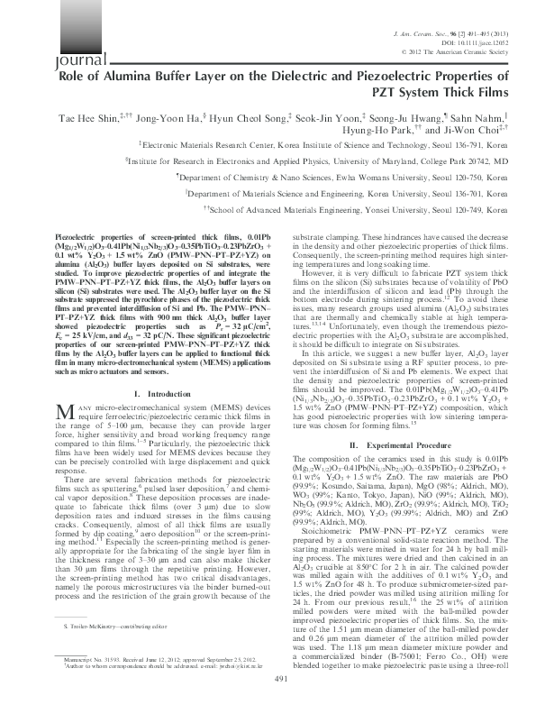 (PDF) Role of Alumina Buffer Layer on the Dielectric and Piezoelectric ...