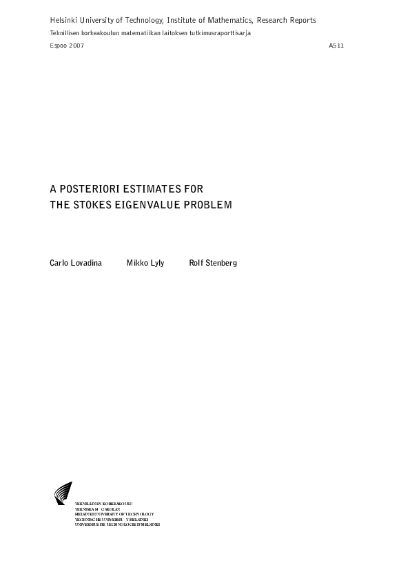 (PDF) A posteriori estimates for the Stokes eigenvalue problem
