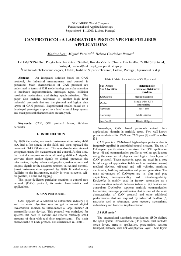 (PDF) CAN PROTOCOL: A LABORATORY PROTOTYPE FOR FIELDBUS APPLICATIONS