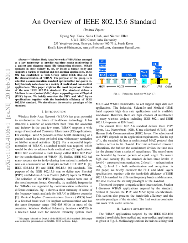 (PDF) An overview of IEEE 802.15.6 standard