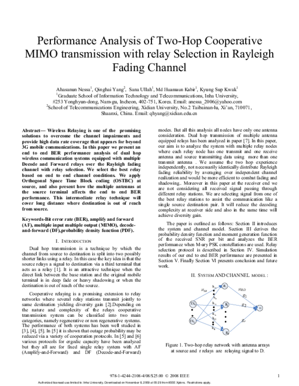 (PDF) Performance Analysis of Two-Hop Cooperative MIMO transmission ...