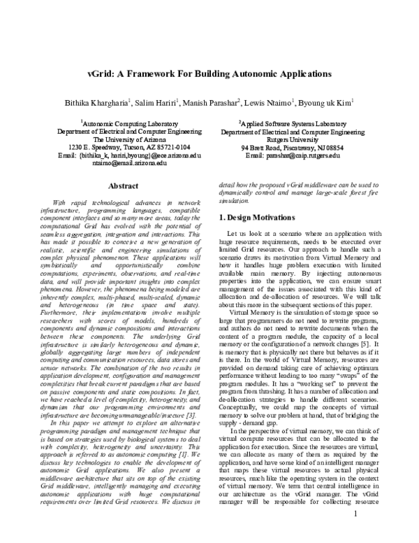 (PDF) vGrid: a framework for building autonomic applications