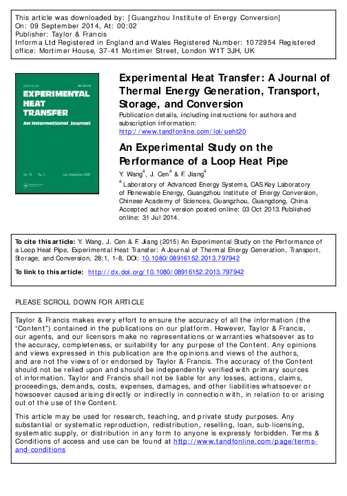 (PDF) An Experimental Study on the Performance of a Loop Heat Pipe