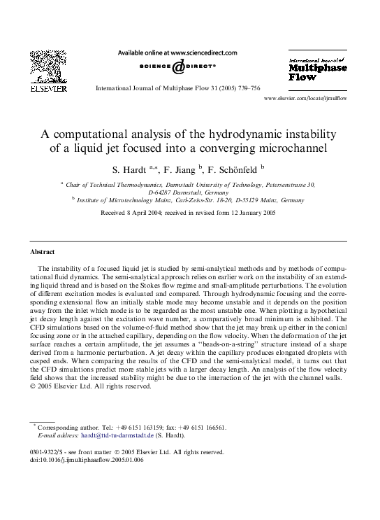 (PDF) A computational analysis of the hydrodynamic instability of a ...