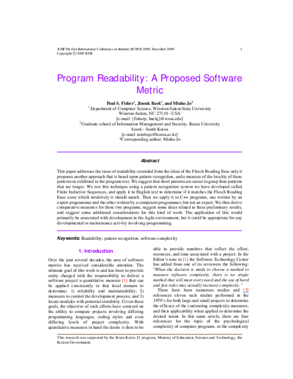 (PDF) Program Readability: A Proposed Software Metric