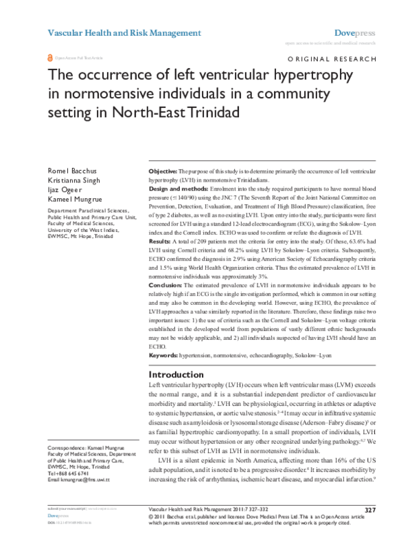 (PDF) The occurrence of left ventricular hypertrophy in normotensive ...