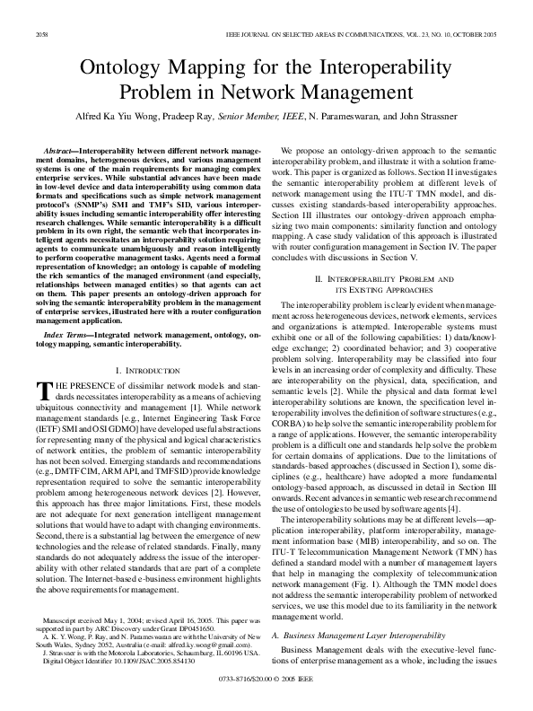 (PDF) Ontology mapping for the interoperability problem in network ...