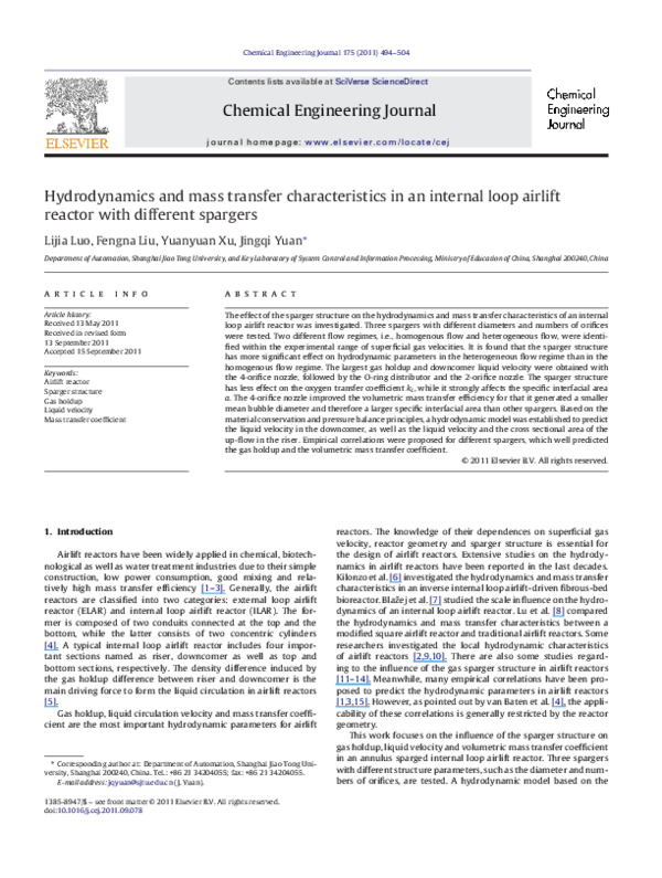 (PDF) Hydrodynamics and mass transfer characteristics in an internal ...