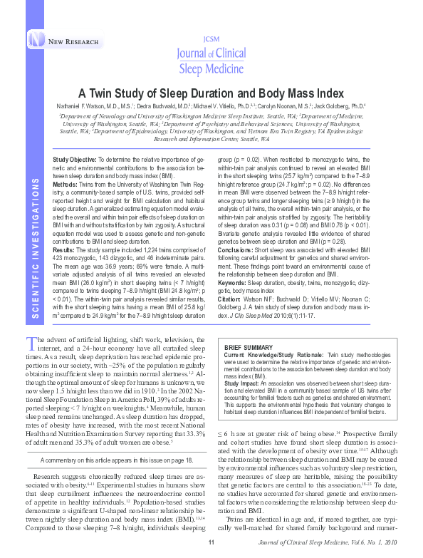 (PDF) A twin study of sleep duration and body mass index