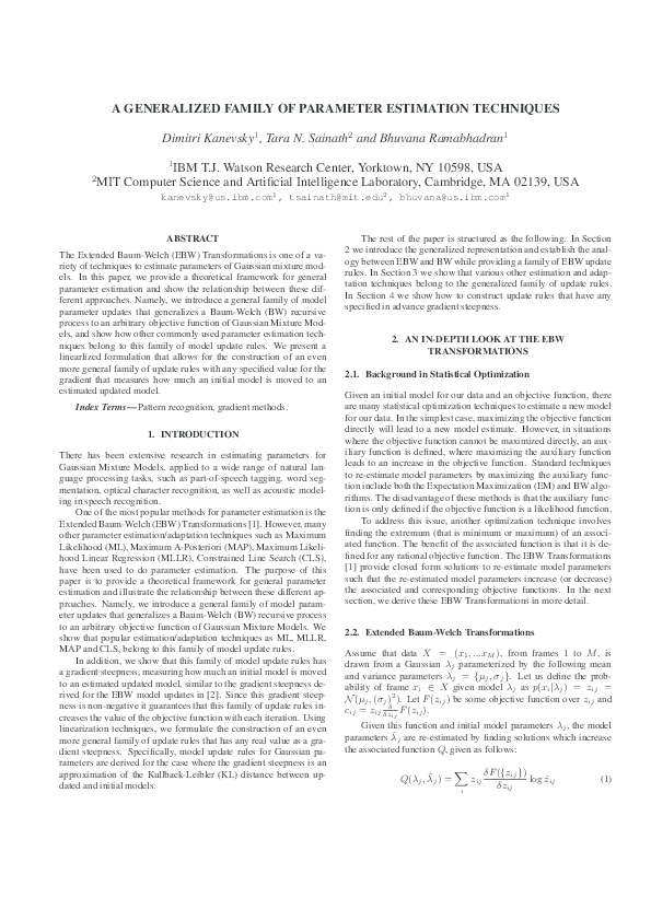 (PDF) A generalized family of parameter estimation techniques