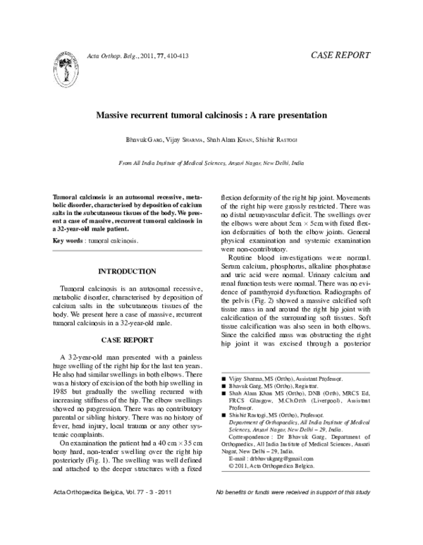 (PDF) Massive recurrent tumoral calcinosis: a rare presentation